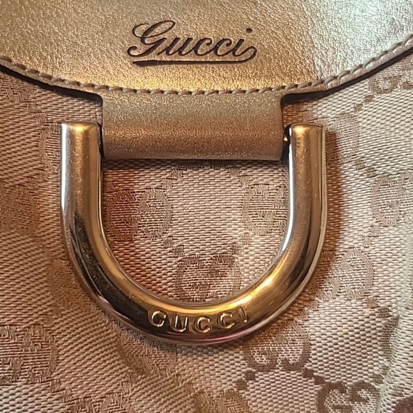 GUCCI CANVAS ABBEY SHOULDER BAG BEIGE/GOLD EARLY 90'S - Picture 4 of 12